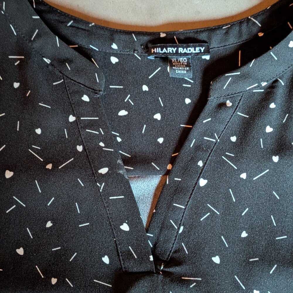 Hilary Radley Black Heart Print Blouse